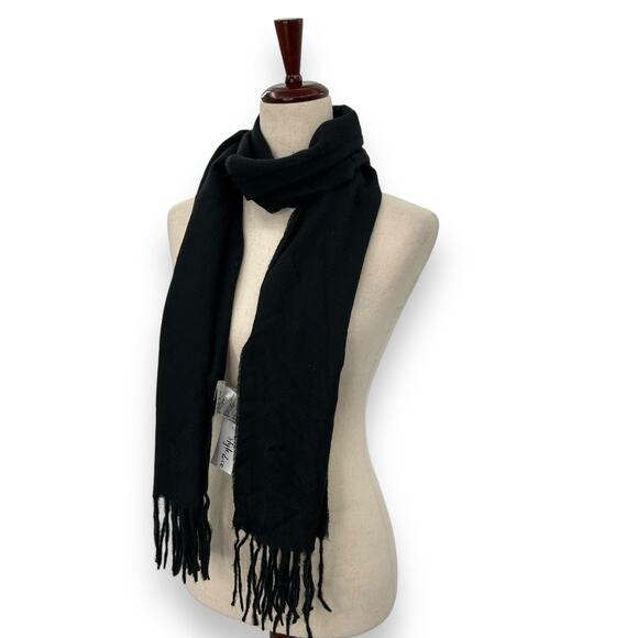 Macy's Style&Co Black Fringe Trim Scarf Oblong Rectangle Solid Knit Warm Winter - Picture 9 of 16
